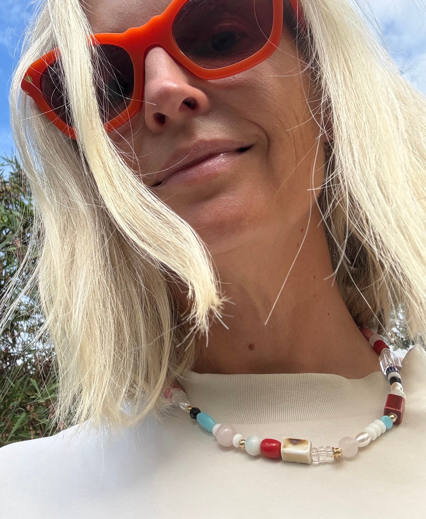 Mix-up bright necklaces with vintage beads