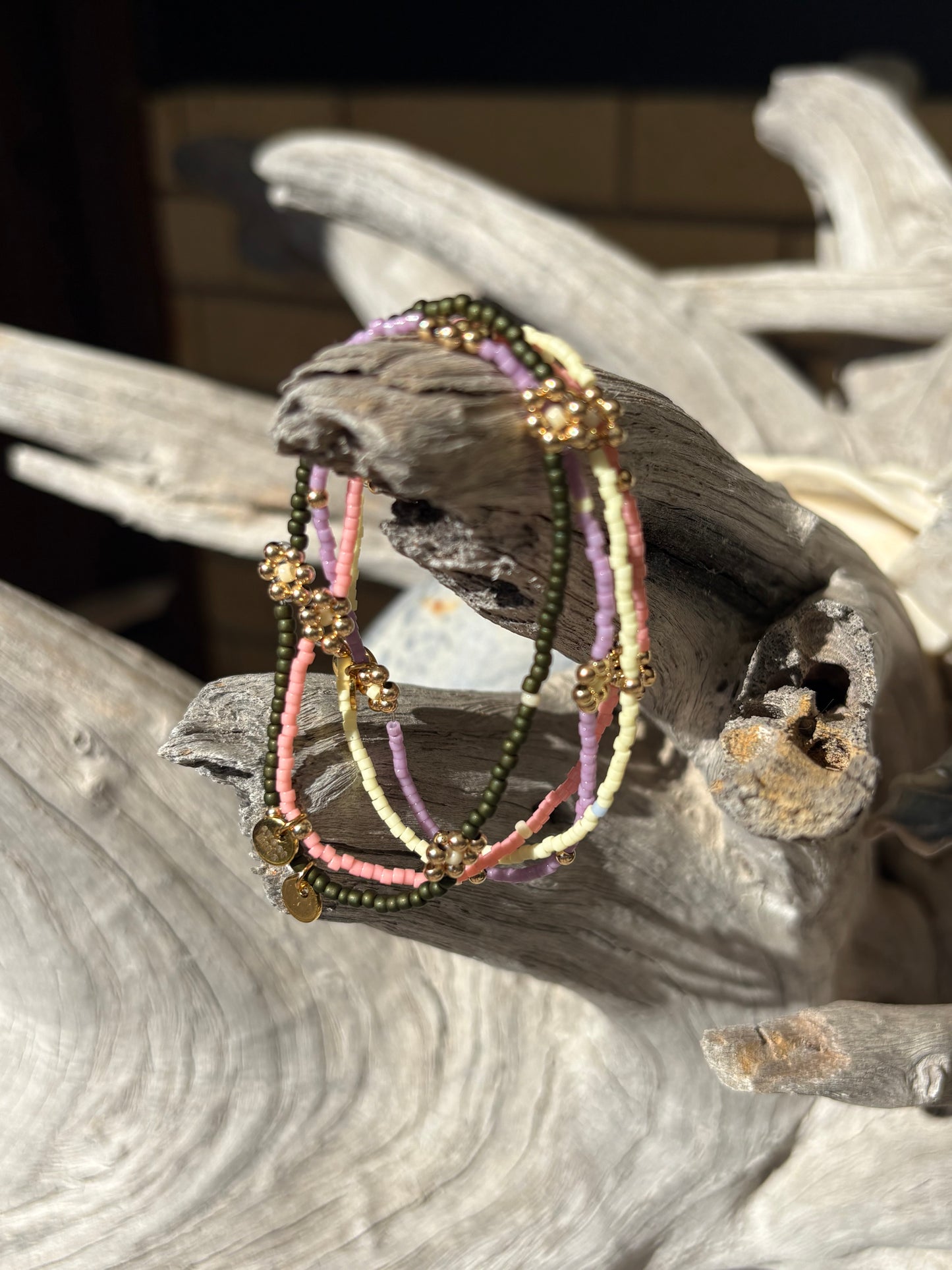 Gold flower fine beaded bracelets