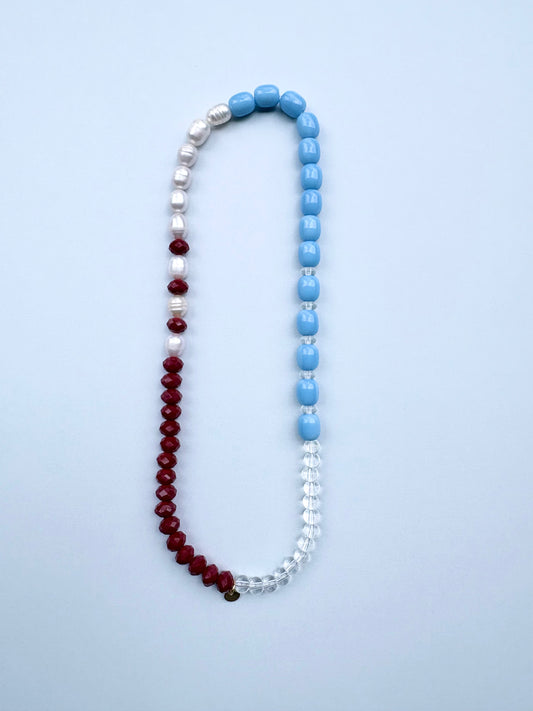 Burgandy blues necklace with pearls
