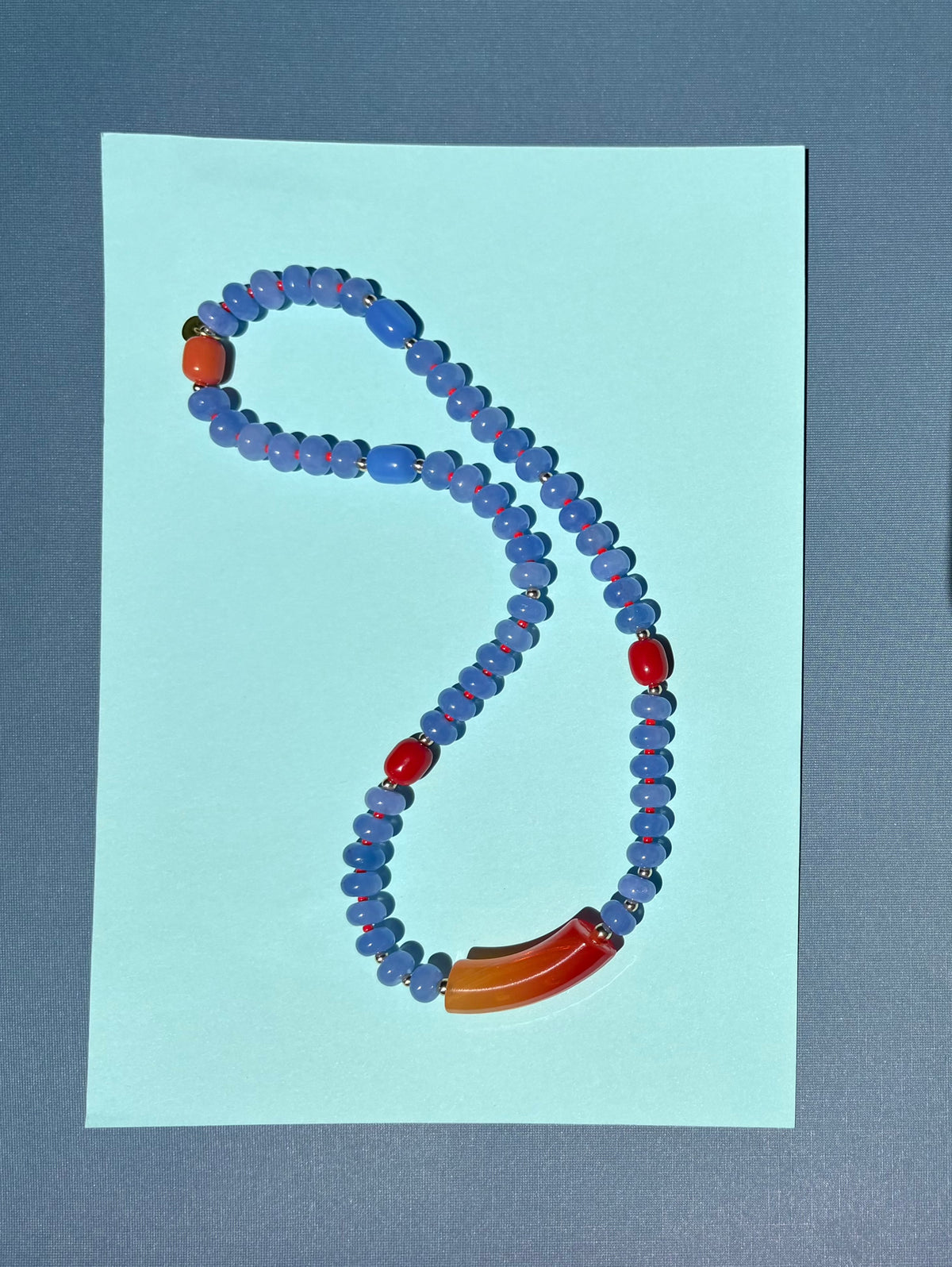 Firey orange and blue beaded necklace