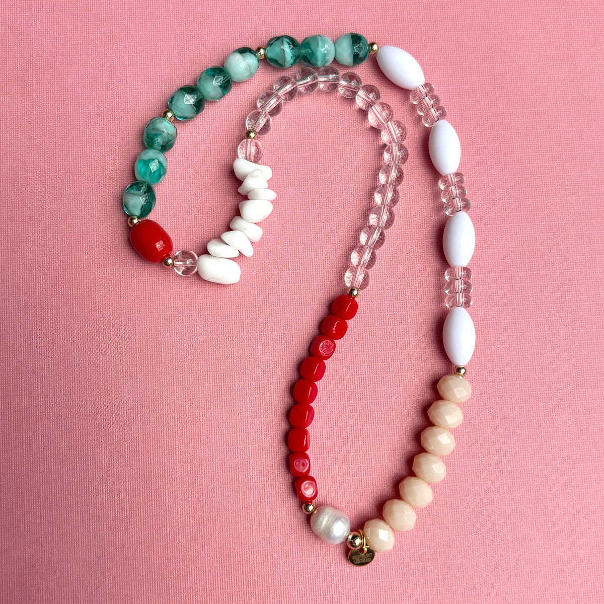 Colour blocked mixed beaded necklaces