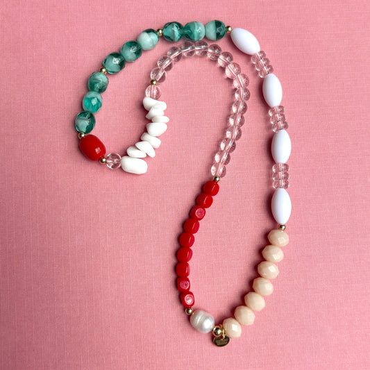 Colour blocked mixed beaded necklaces