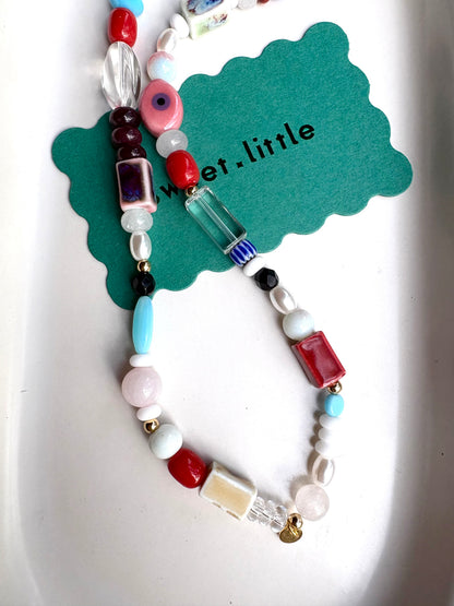 Mix-up bright necklaces with vintage beads