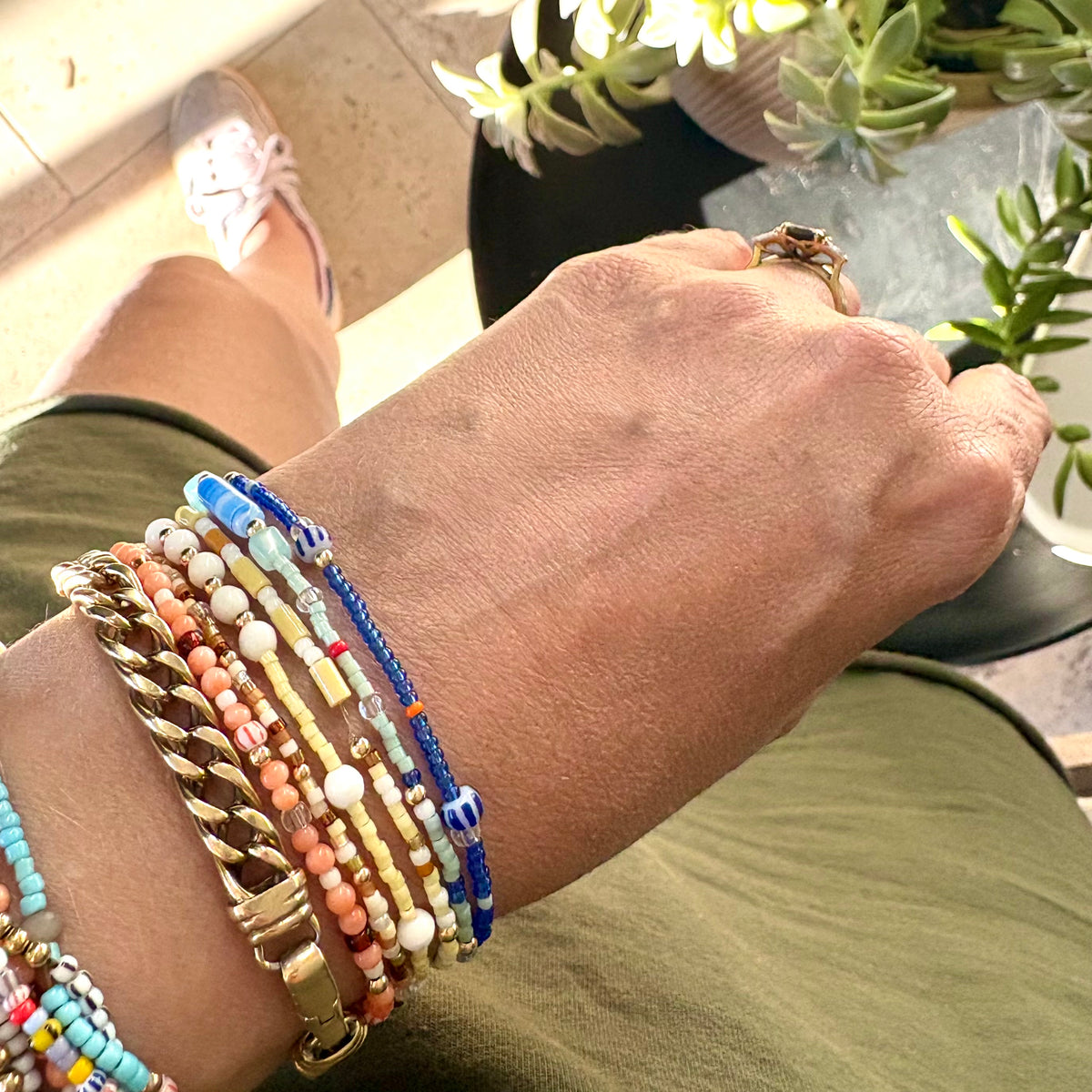 Soft lemon yellow and white bracelet