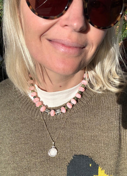 Pink swirls and green Jade necklace