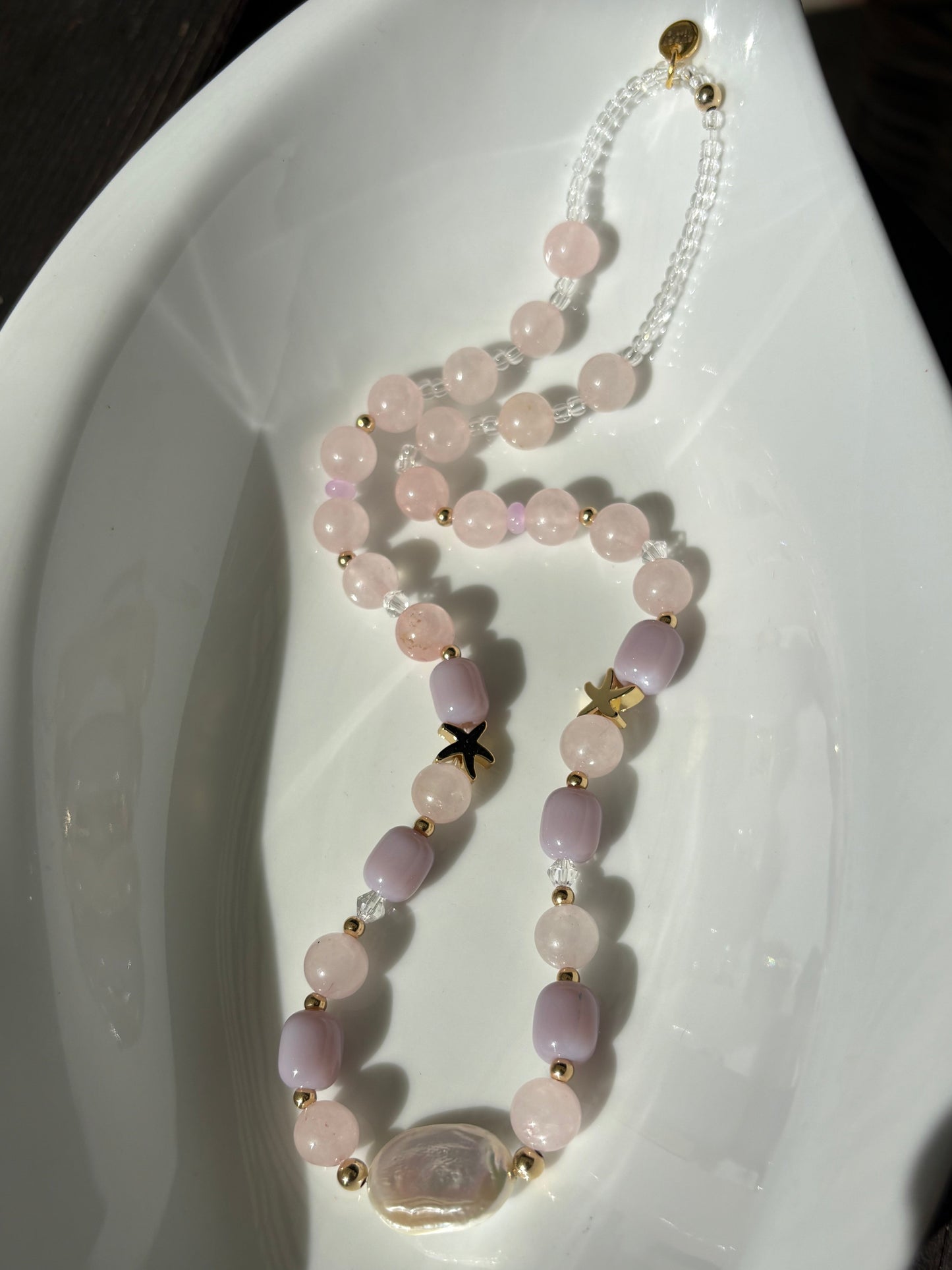 Flat pearl baroque necklaces with semi precious stones