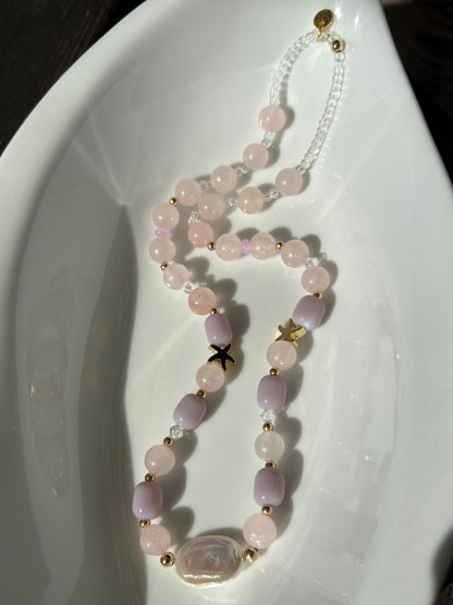 Flat pearl baroque necklaces with semi precious stones