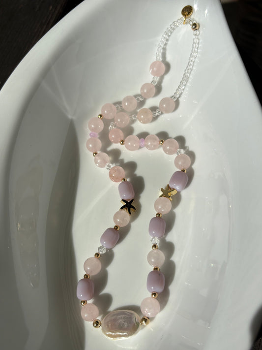 Flat pearl baroque necklaces with semi precious stones