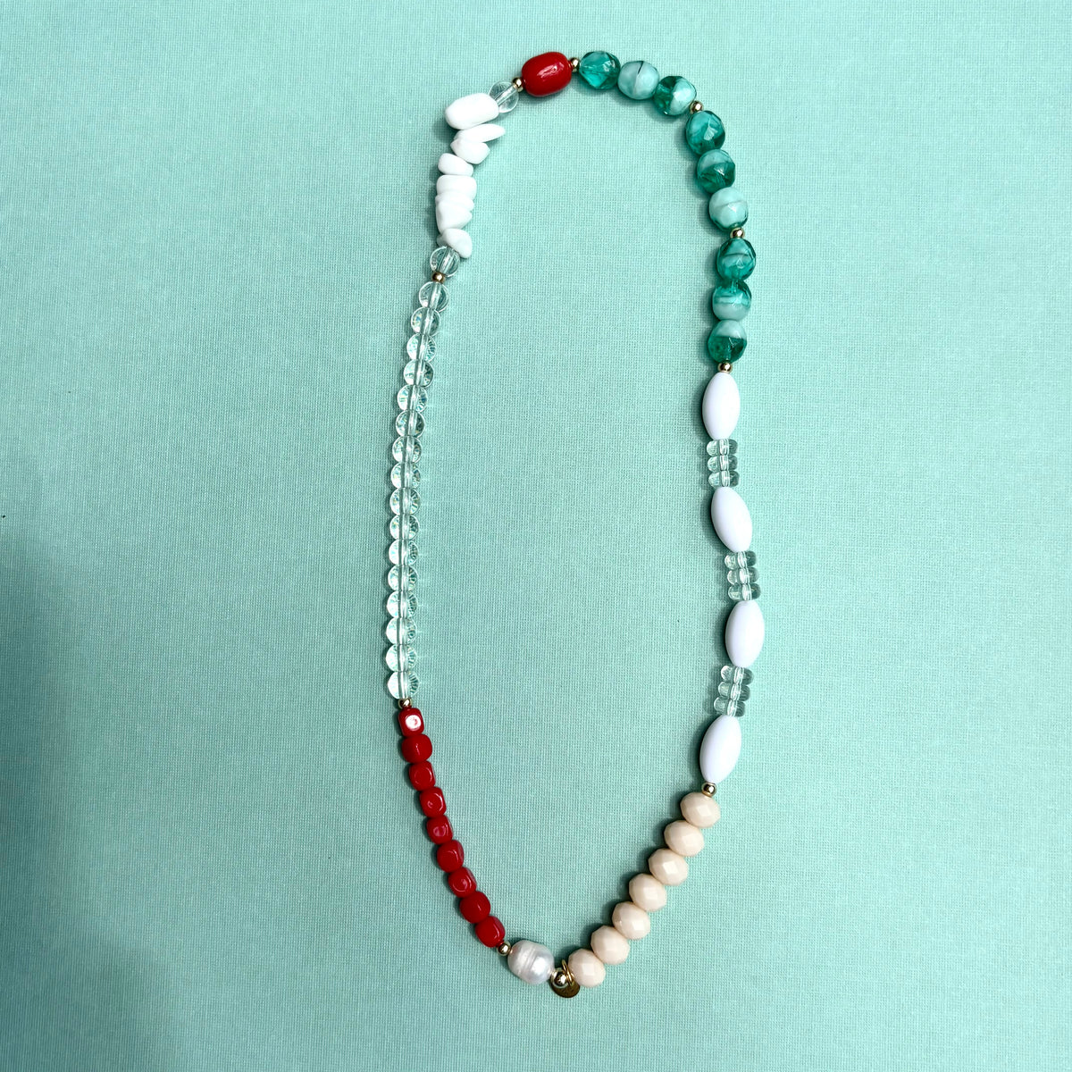 Colour blocked mixed beaded necklaces