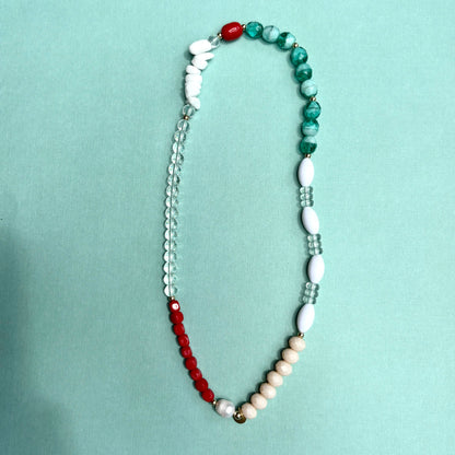 Colour blocked mixed beaded necklaces