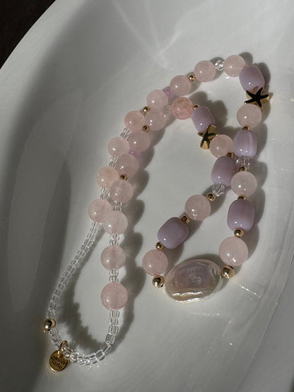 Flat pearl baroque necklaces with semi precious stones
