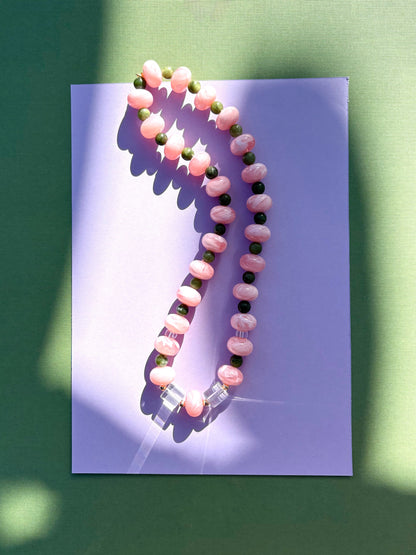 Pink swirls and green Jade necklace