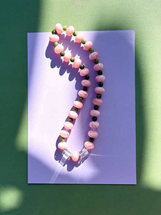 Pink swirls and green Jade necklace