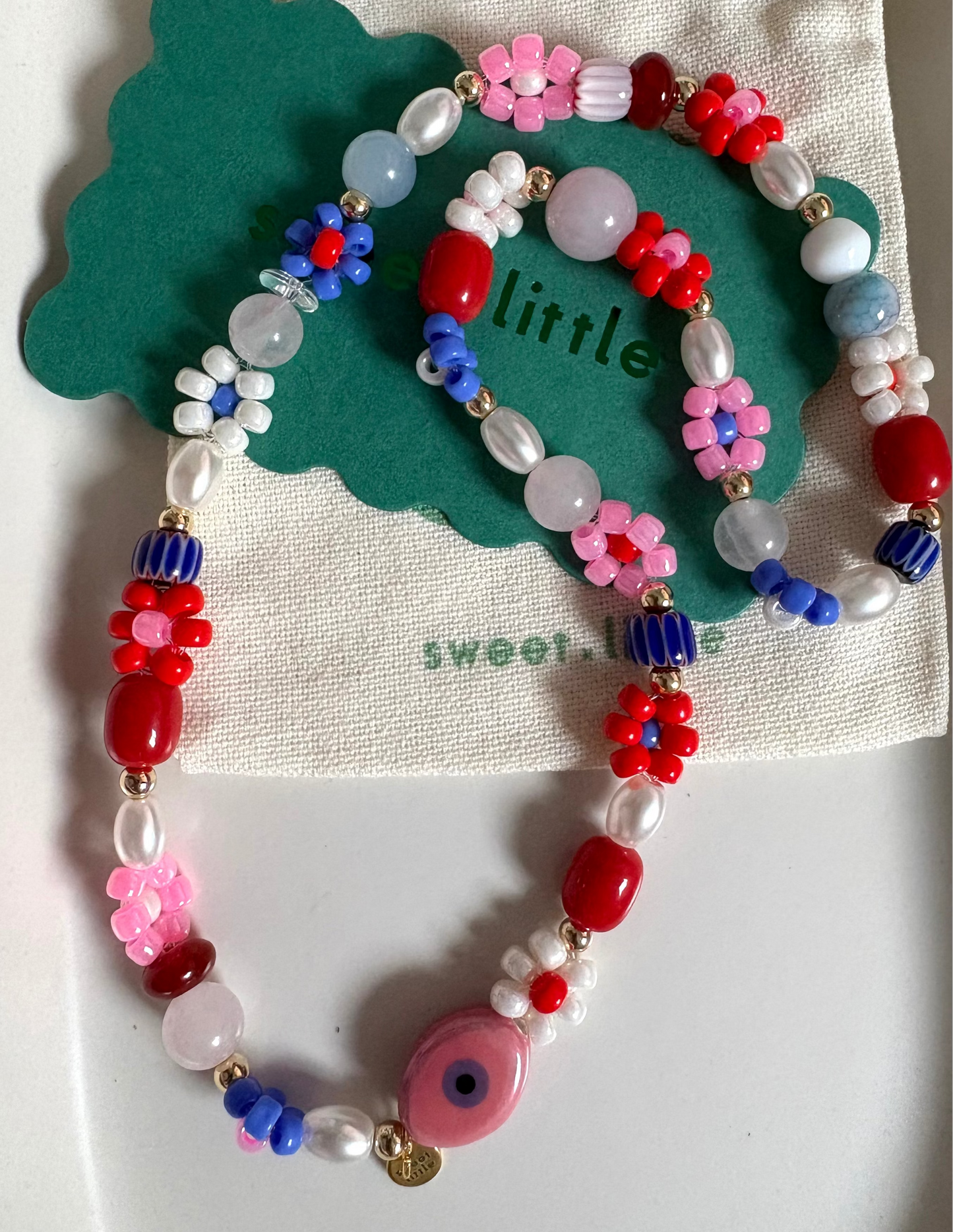 Beaded flower mixed necklace