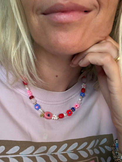 Beaded flower mixed necklace