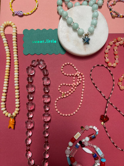 Pink opal delicate beaded necklace