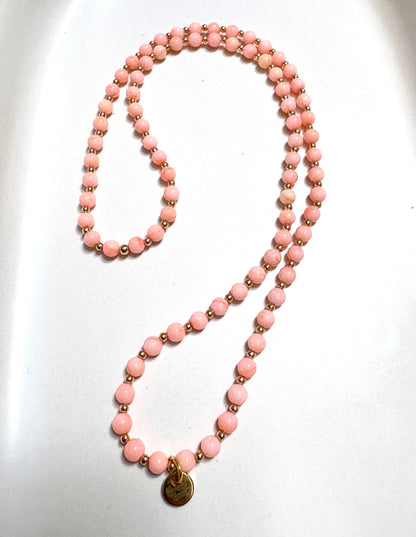 Pink opal delicate beaded necklace