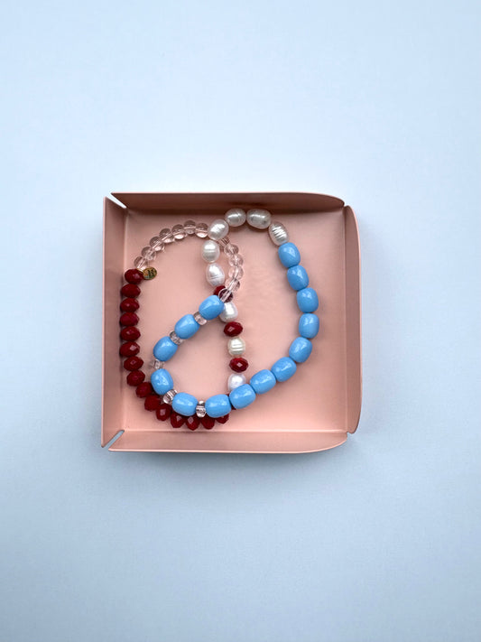 Burgandy blues necklace with pearls