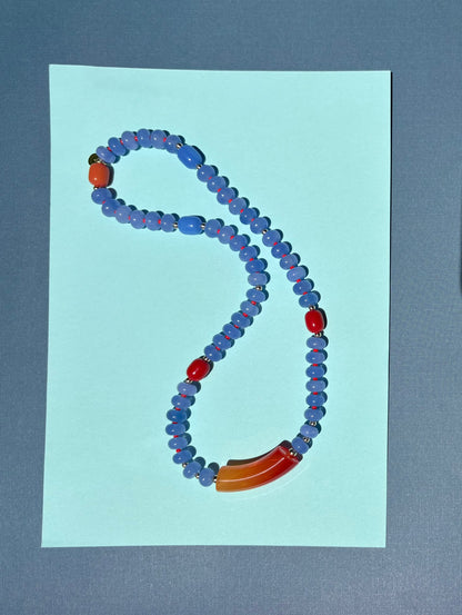 Firey orange and blue beaded necklace