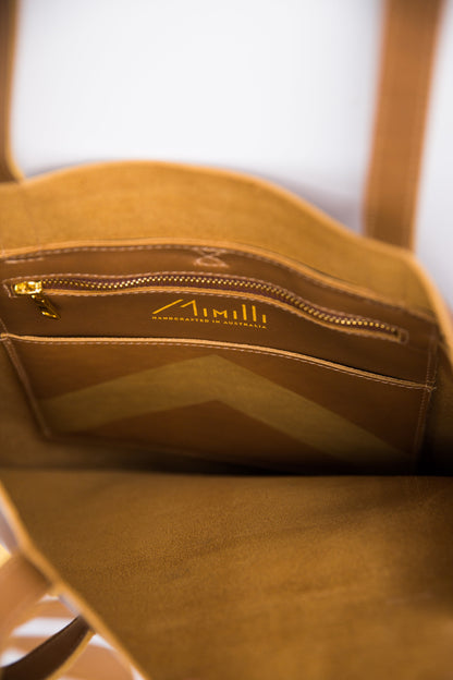 PEAKS Tan Leather Tote Bag