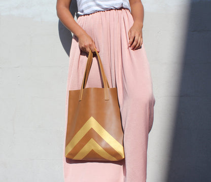 PEAKS Tan Leather Tote Bag